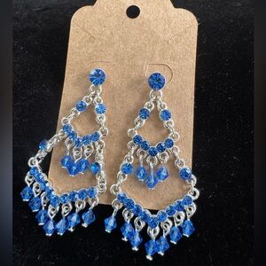 Blue and Silver Crystal Chandelier Earrings